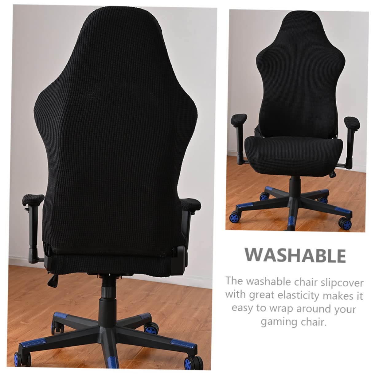 VILLCASE Copertura Protettiva per Sedia Gaming Elastica in Pile Nero | Anti-scolorimento e Pieghevole, per Sedia da Ufficio Computer e Poltrona Ufficio