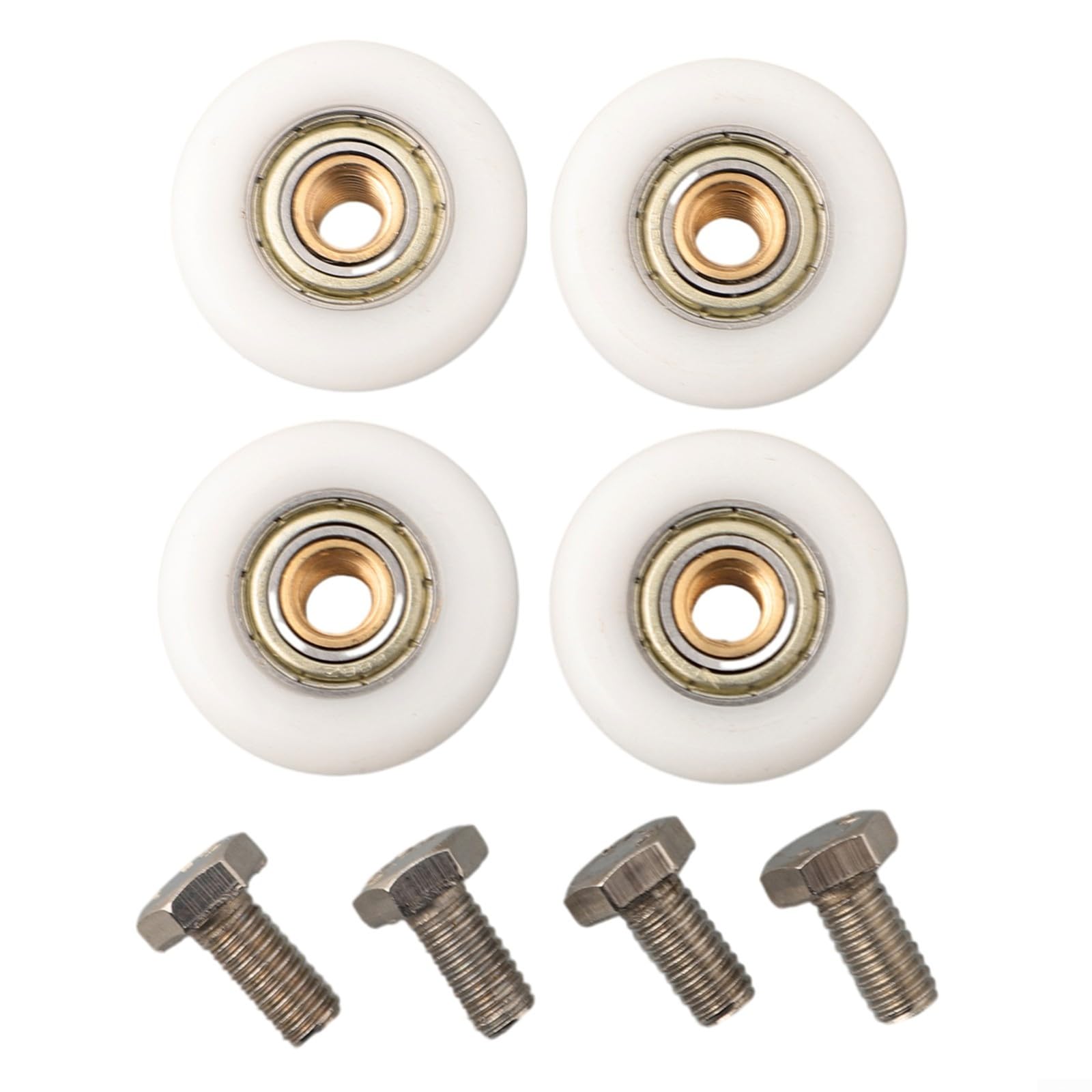 Set di 4 rotelle per porta della doccia, scorrevoli in vetro, con esterno in nylon e centro in ottone, viti in acciaio inox incluse, adatte a vetri da 4-8 mm (27 mm)