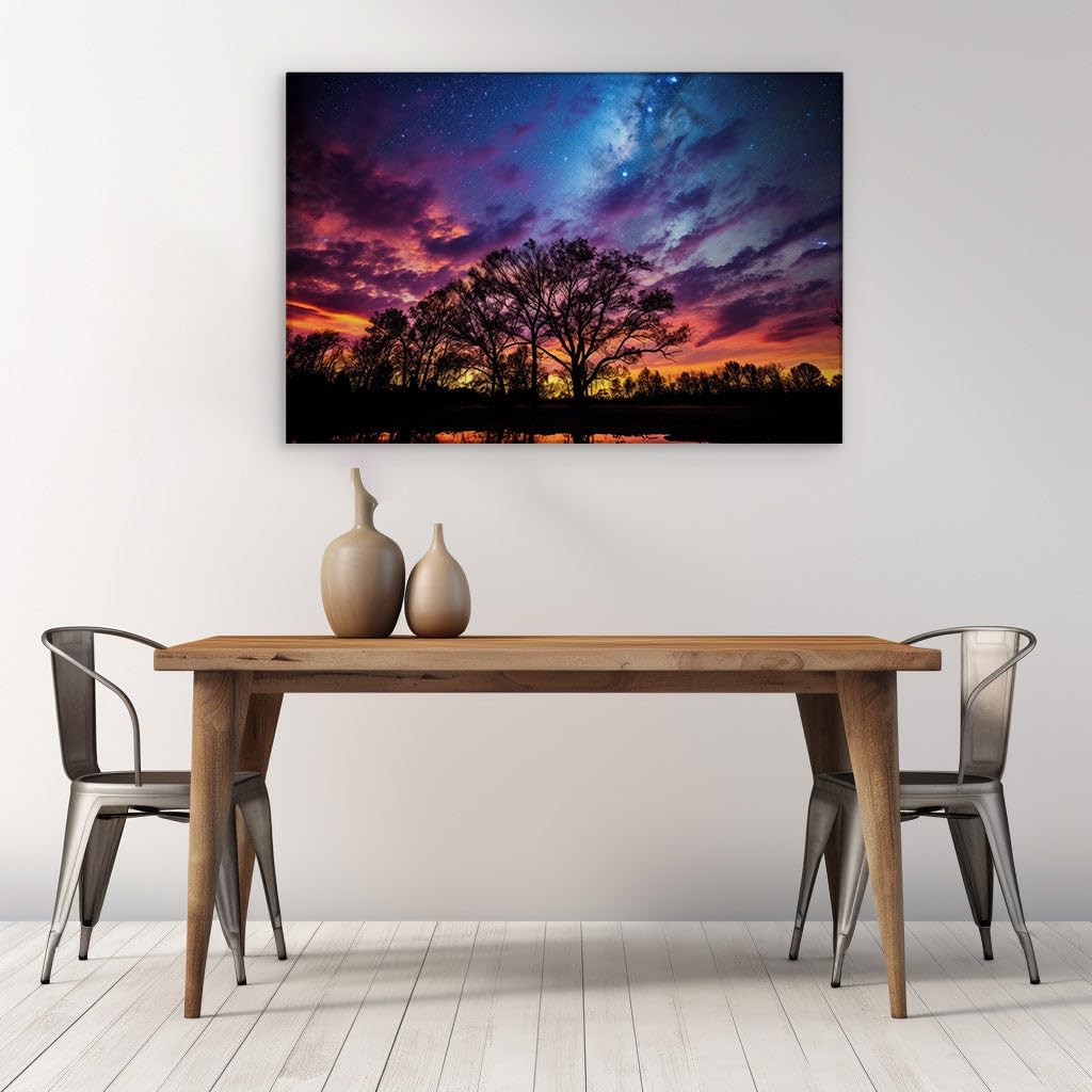 Canvas for Living room. Starry Serenity Under Nature's Palette, 27 x 18 inch Canvas Wall Art - Modern Home Decor
