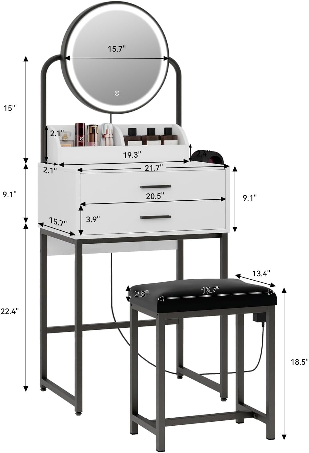 Dimensions of ARTETHYS Vanity Desk and Stool