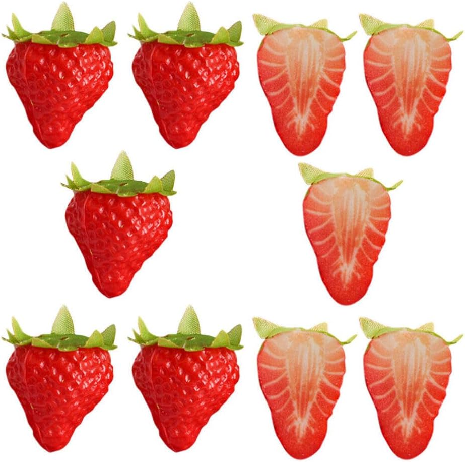 10pcs Artificial Strawberry Slices Lifelike Simulation Realistic Strawberry Artificial Fruits Fake Fruit Model Photography Props for Home House Kitchen Decoration Display Props Red