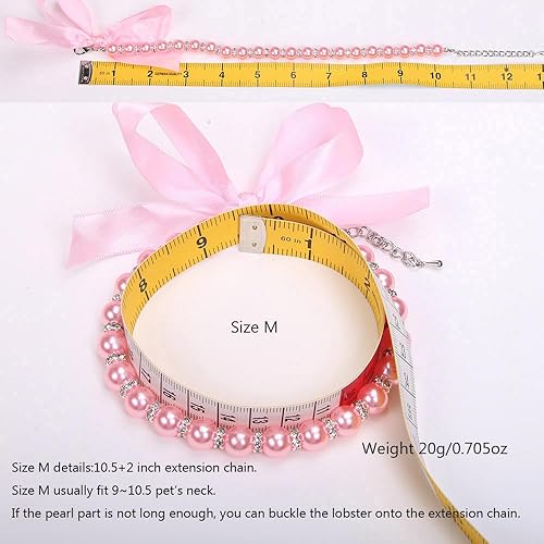 Miniatura 2 de Collar de perlas para perros y gatos con accesorios brillantes y lazo de cinta, joyería para cachorros de mascotas para perros hembras, gatos,