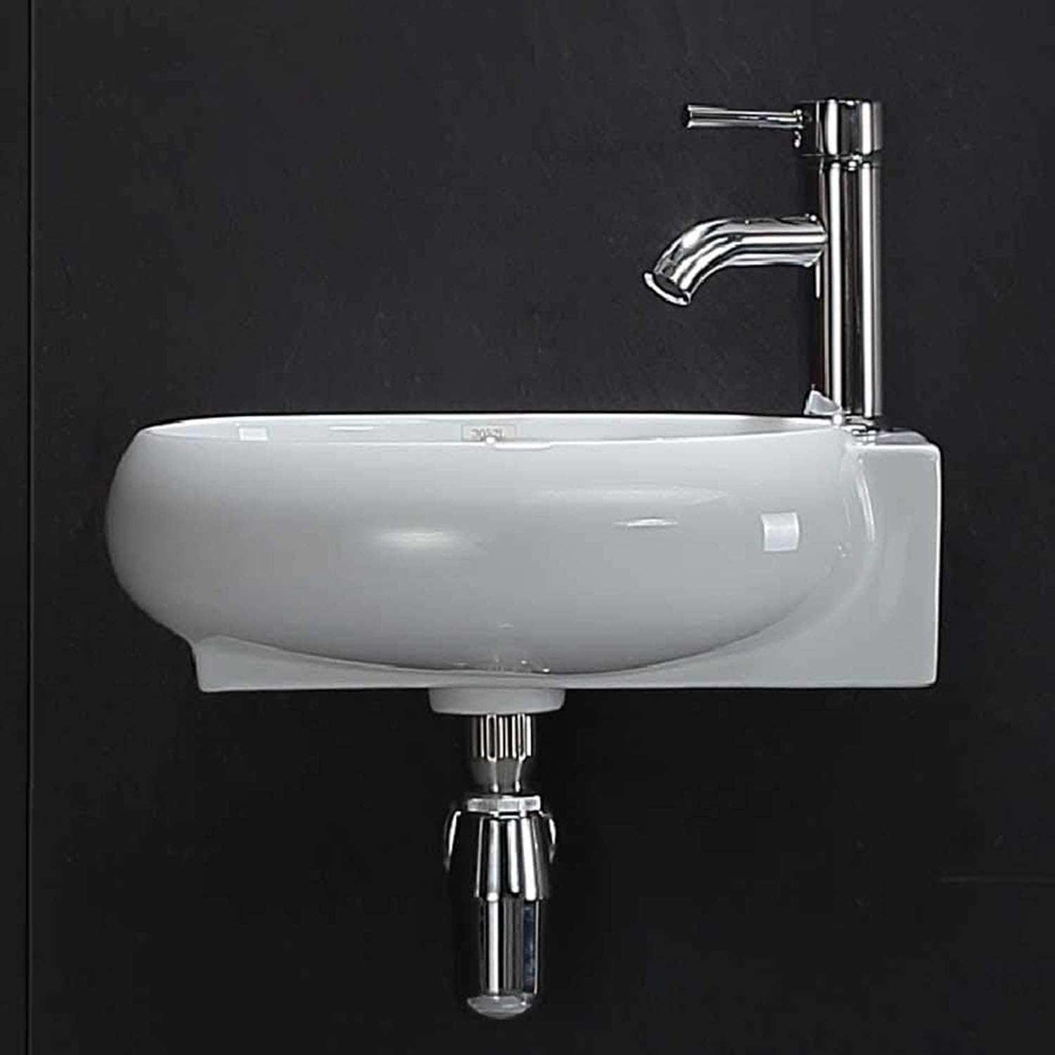 Fregadero de cerámica compacto montado en la pared con escurridor y agujeros para grifo, ideal para baños pequeños y lavaderos, diseño que ahorra espacio, accesorio de baño moderno, fácil instalación