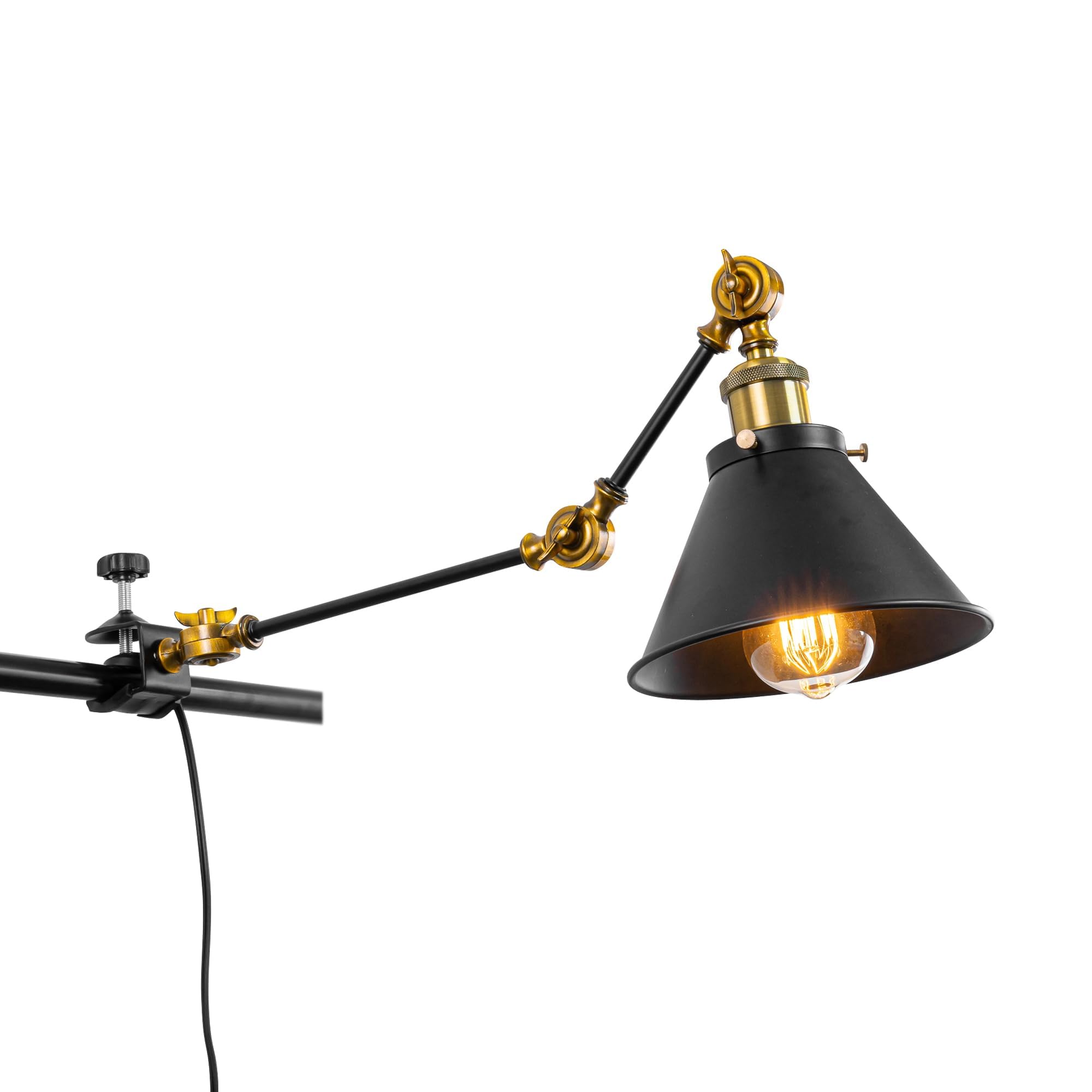 Schreibtischlampe mit Kabelschalter, Schwenkbar, Klemmlampe mit Schwenkarm und E27 Fassung für Bett und Schreibtisch, Klemmleuchte aus Metall in Schwarz,BD2788-HX
