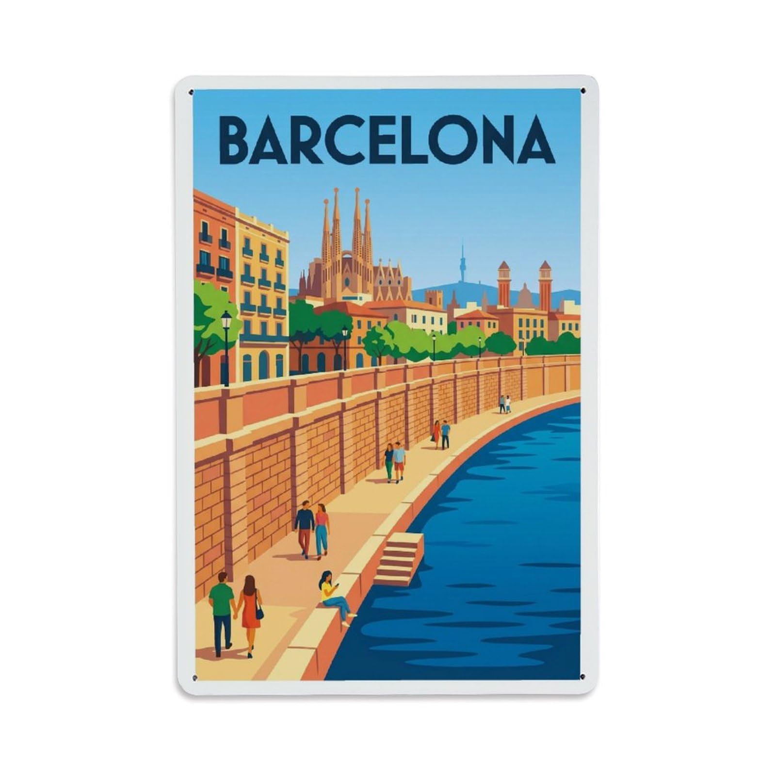 Vintage Travel Embankment Spain River Metal Tin Sign Plaque Wall Decor for Cafe, Club Bar, Office, Home Garden Metal Poster 8x12Inch