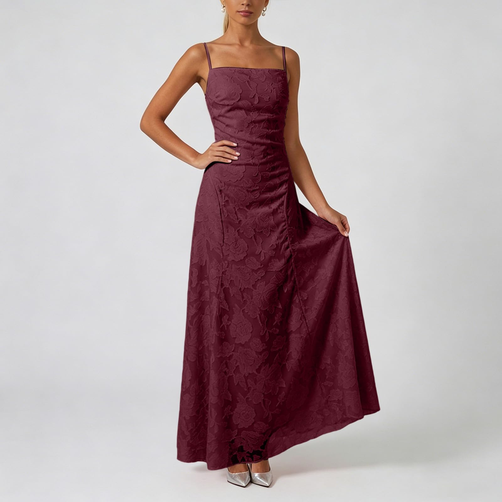 Robe de Bal à Lacets à Bretelles Spaghetti, Robe de Soirée Formelle sans Manches à Lacets dans Le Dos, Robes Élégante WN Mousseline pour Femmes Mariage Invité Anniversaire Cérémonie