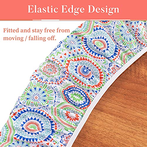 Umineux Round Fitted Vinyl Tablecloth With Elastic Edged & Flannel Backing, Waterproof Wipeable Round Table Cover For Indoor Outdoor Patio Use - Fits Tables Up To 40" - 44" Diameter(Medallion Pattern) #TOP1