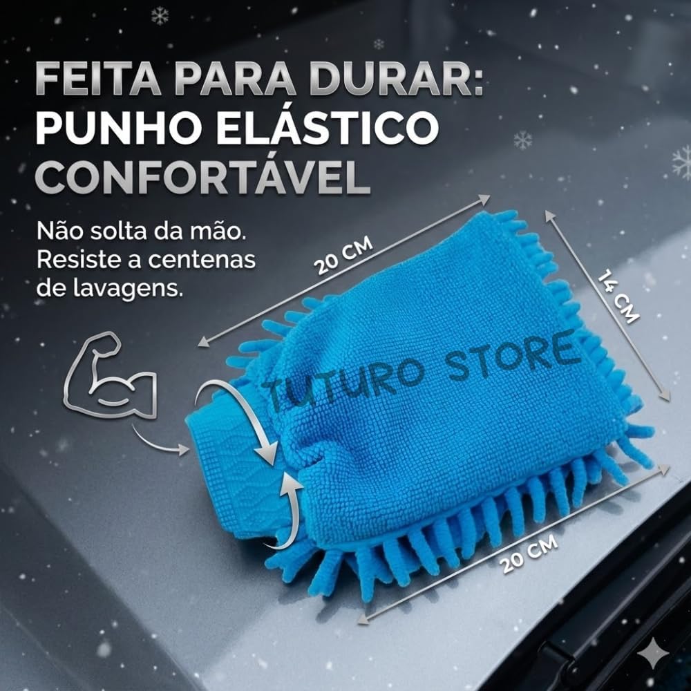 Luva de Microfibra para Limpeza e Lavagem Automotiva Pano de Microfibra – Super Macia, Alta Absorção, Não Risca, Uso Doméstico e Profissional