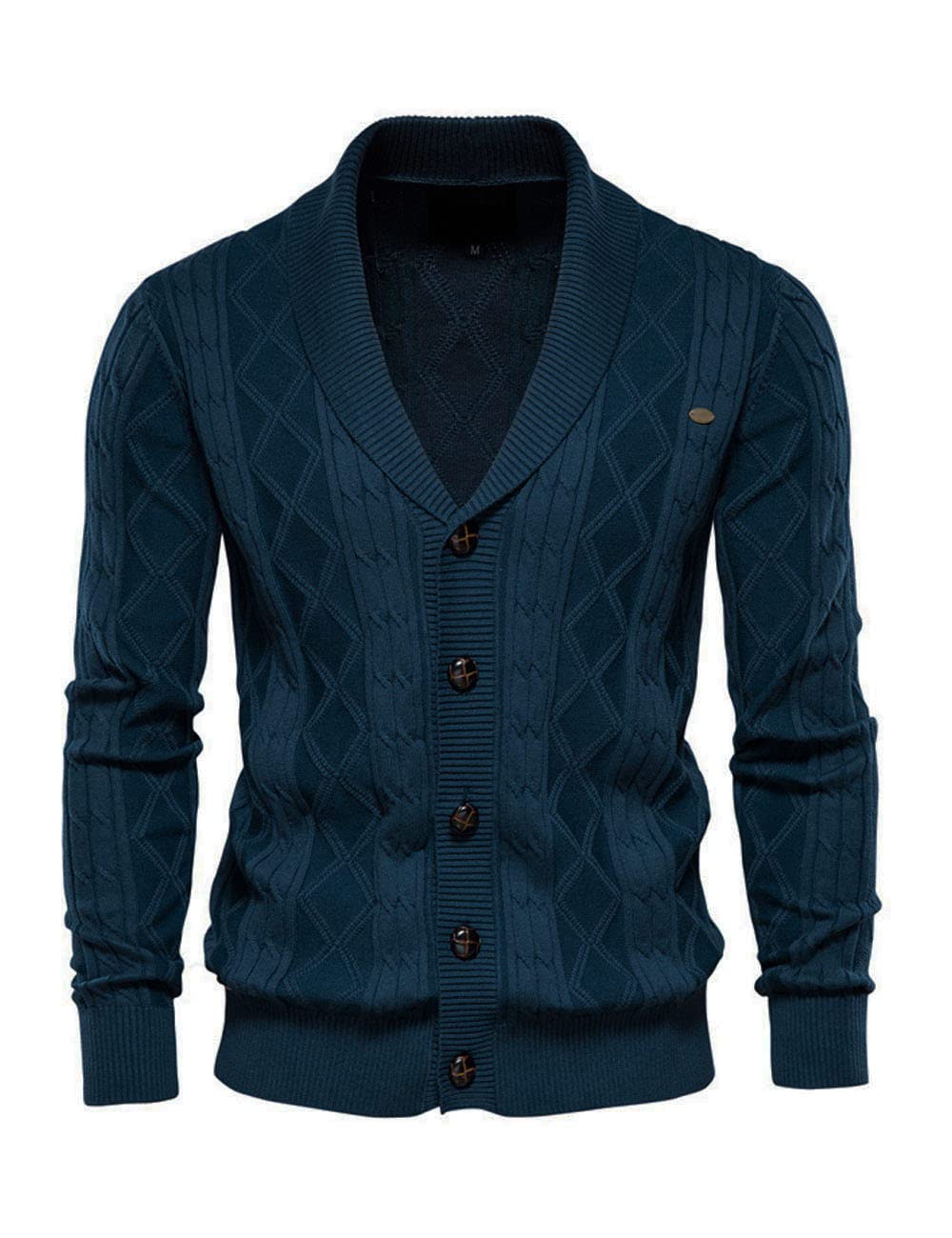 Jaderich Men's Blue Shawl Collar Cardigan Sweaters Knitwear Button Down Cotton Sweater
