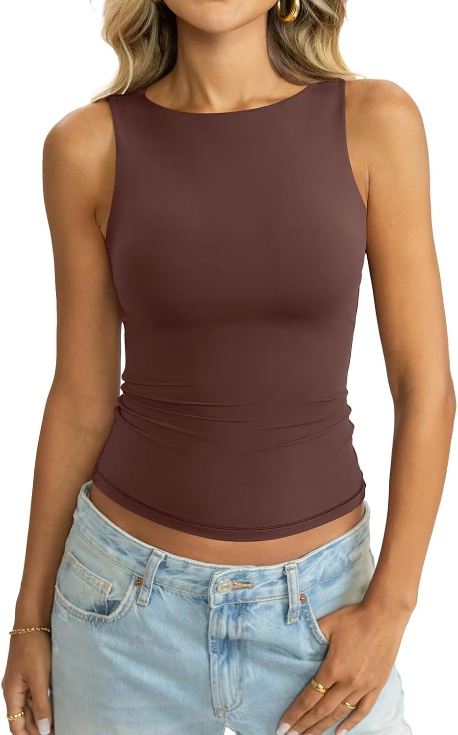 EasyGala Womens Double Lined Tank Tops Boat Neck Fitted Top Basic Sleeveless Shirts Y2K Summer Going Out Outfits 2026