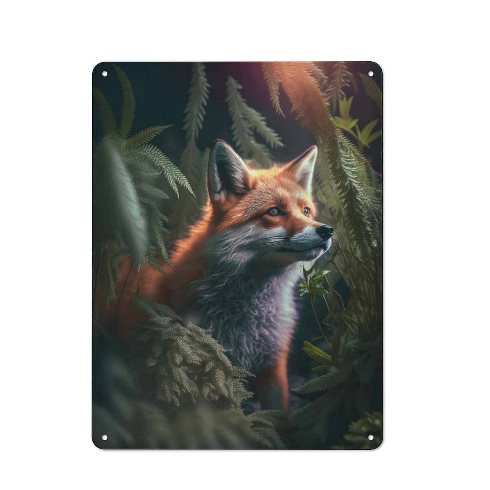 Junmoney The Forest Fox Rustic Tin Wall Plaque 40X30cm For Guest Room Or Hallway, For Garage, Workshop And Man Cave Decoration