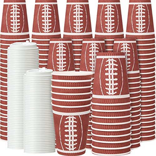 Sherr 150 Pack Football Themed Paper Cups Disposable 12 Oz Football Cups Bulk With Lids Ripple Insulated Football Party Cups Birthday Sports Party Supplies For Office Home Family Sports Event #TOP28