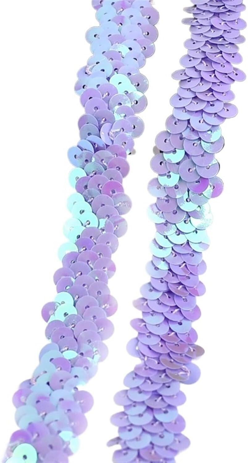 Ruban de dentelle à paillettes violet de 50 mètres pour couture