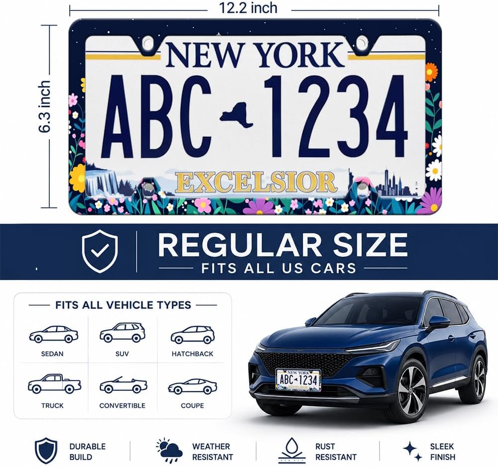 Floral License Plate Frame, Retro Sky Wildflower Car Tag Cover for Women image 2