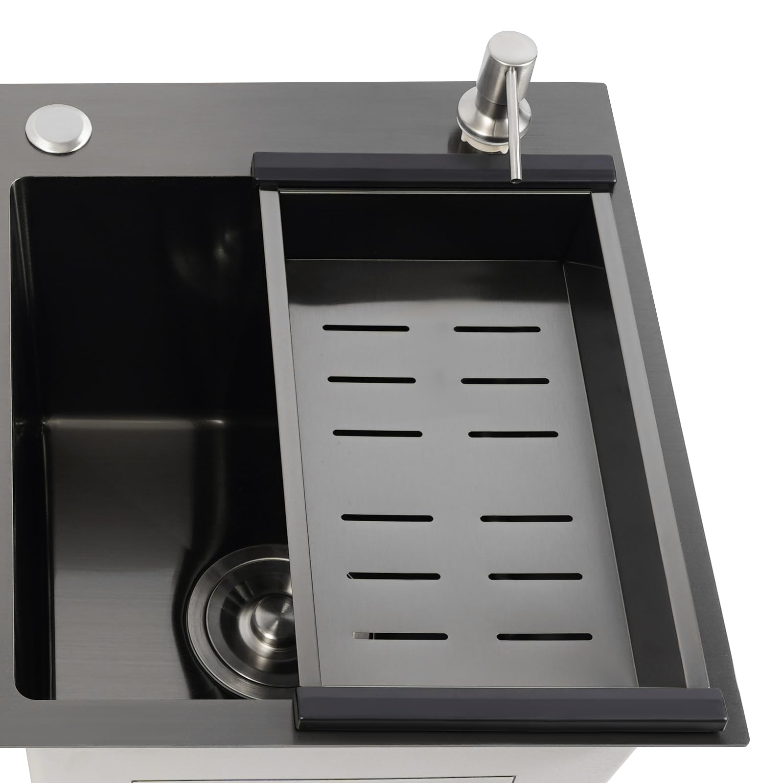 Fregadero de cocina doble negro, 78 x 43 x 22 cm, acero inoxidable 304, con escurridor y dispensador de jabón