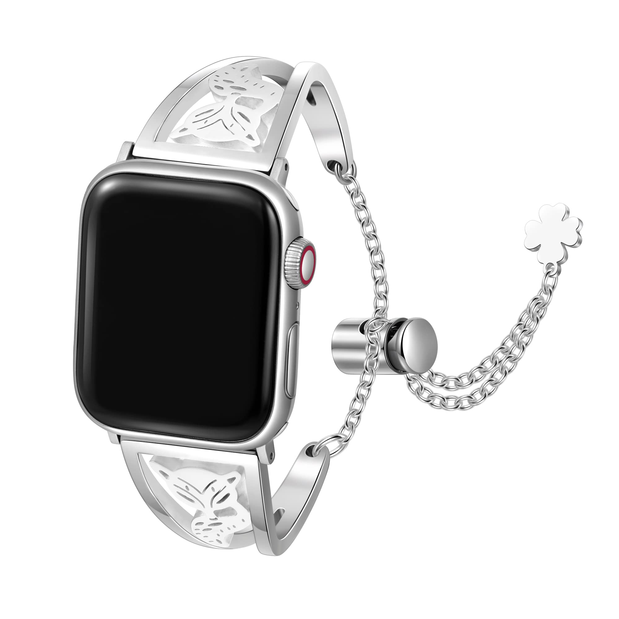 Bling Band Compatible with Apple Watch 38mm 40mm 41mm 42mm 44mm 45mm iwatch SE Series 7/6/5/4/3/2/1,Cute Fox Stainless Steel Bands Dressy Jewelry Diamond Unicorn Bracelet Bangle Wristband Women.