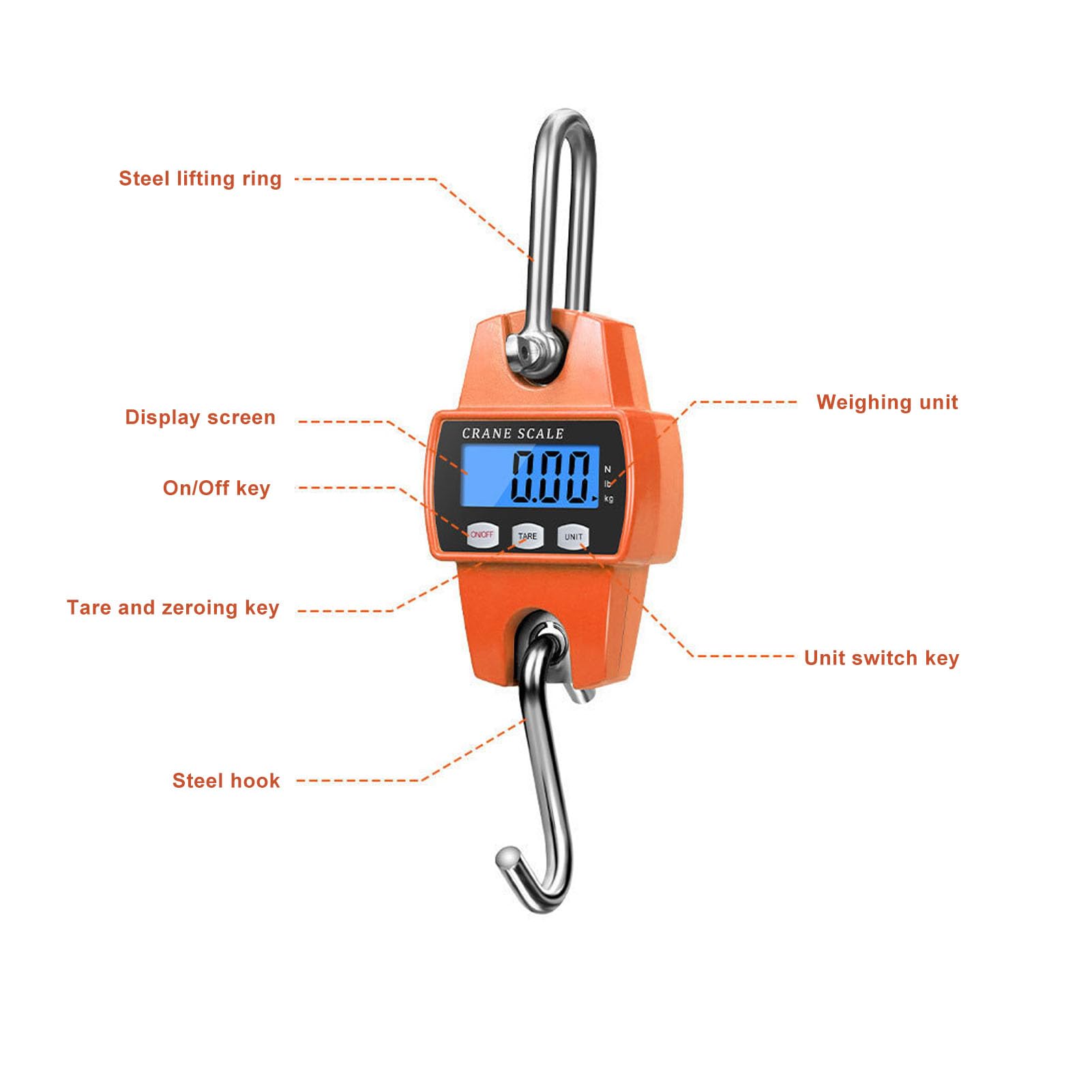 Yuecoom Digital Hanging Scale, Handheld 300KG Mini Crane Scale, LCD Backlit Display High Accuracy Fishing Scales Digital with Hook for Fishing Hunting