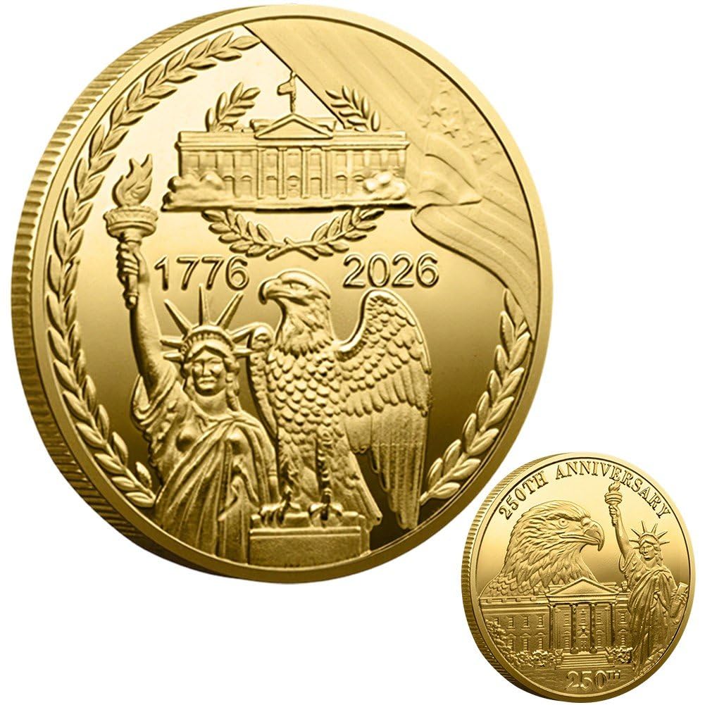 Hrippy Gold 1776-2026 Usa 250Th Challenge Coin, Patriotic Commemorative Collectible Souvenir Keepsake