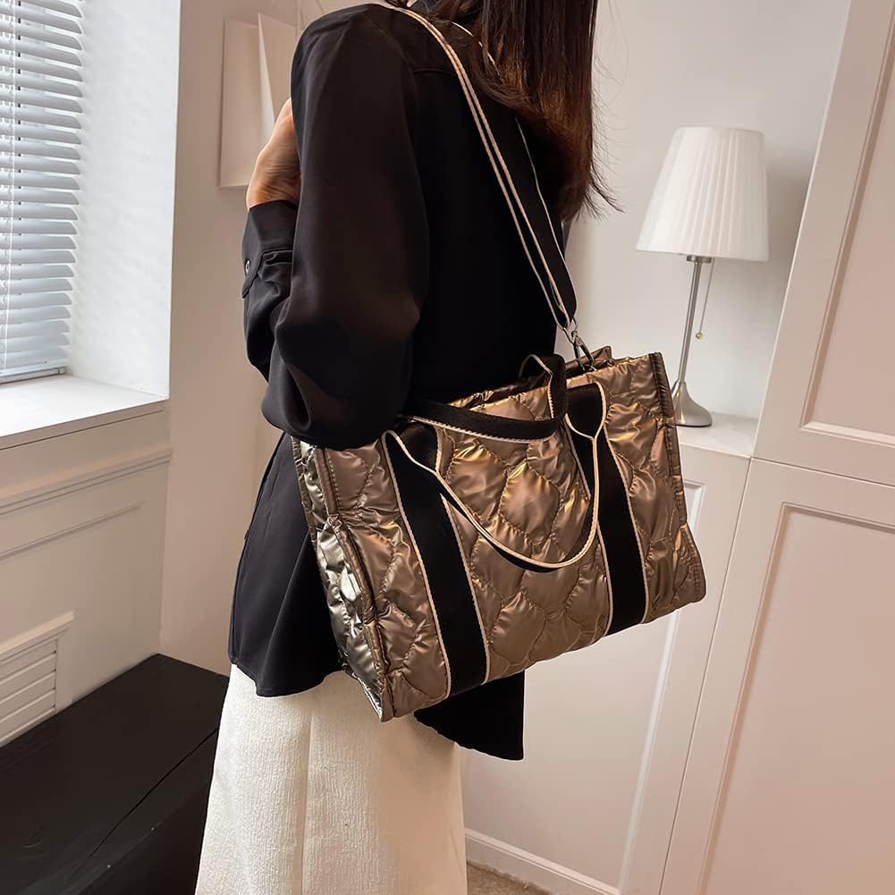 Miniatura 3 de JQWYGB Bolsa de mano acolchada para mujer Bolso grande acolchado de algodón suave acolchado bolso cruzado bolsos