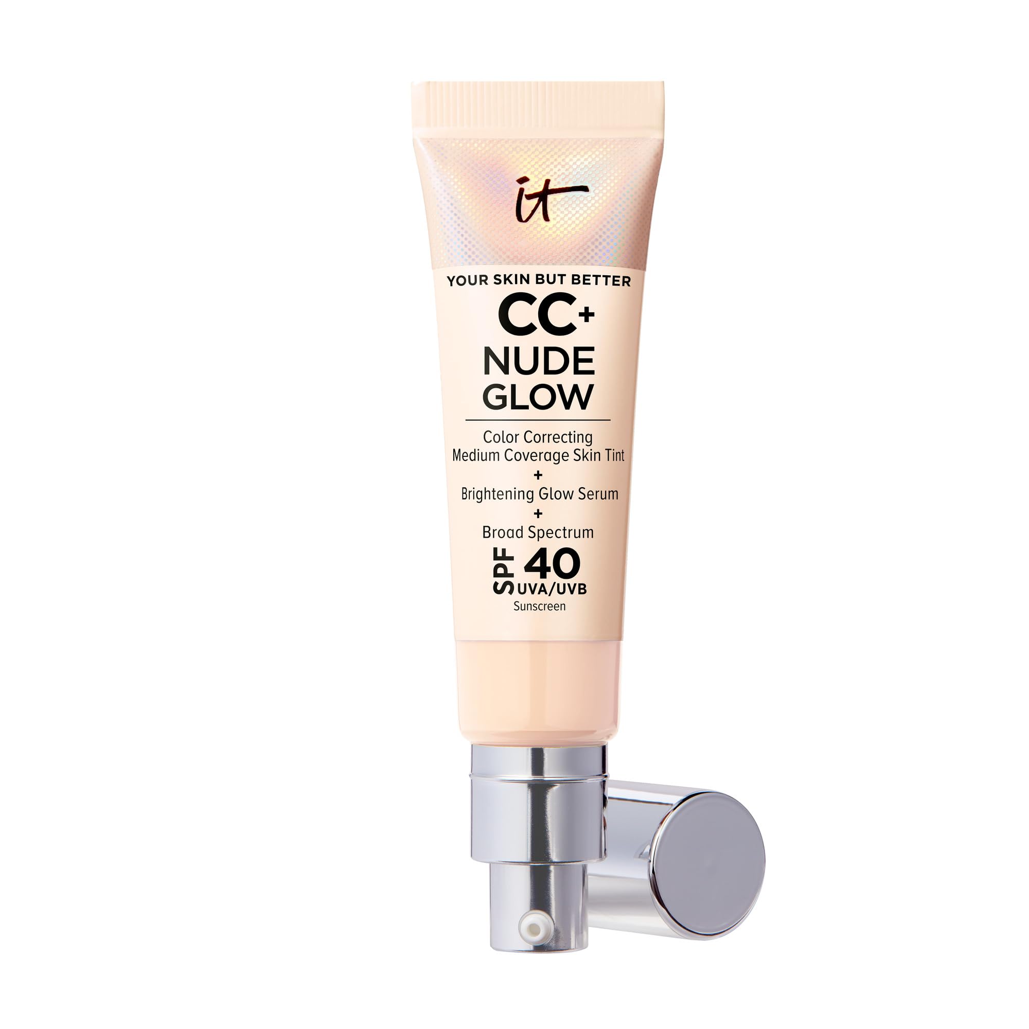 It CosmeticsCC+ Nude Glow (Fair Light) - Medium Coverage Foundation with SPF 40 & Brightening Glow Serum, Lightweight Skin Tint, 2% Niacinamide + Hyaluronic Acid, Up to 24H Hydration - 1.08 fl oz