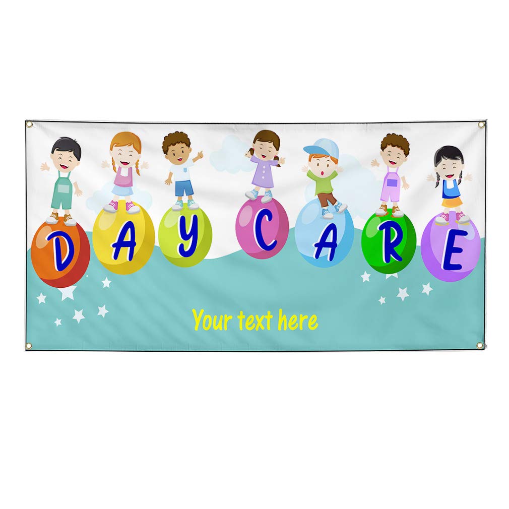 Custom Industrial Vinyl Banner Multiple Sizes Day Care Style B Personalized Text Here Lifestyle Outdoor Weatherproof Yard Signs Red 4 Grommets