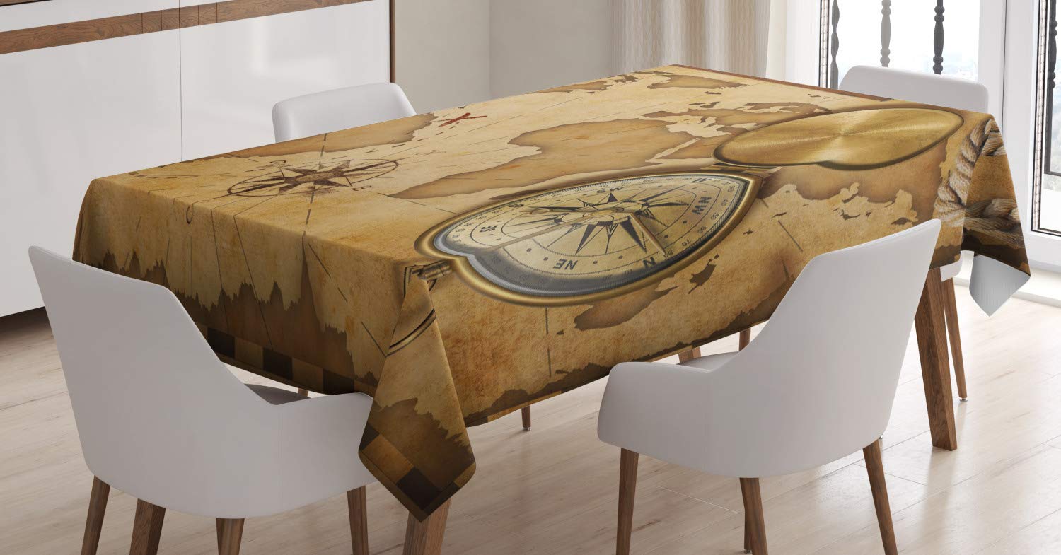 Tovaglia Rettangolare Con Mappa Del Tesoro Antica, 140x170 Cm, In Raso Di Seta 100% Poliestere, Lavabile, ABAKUHAUS - 2
