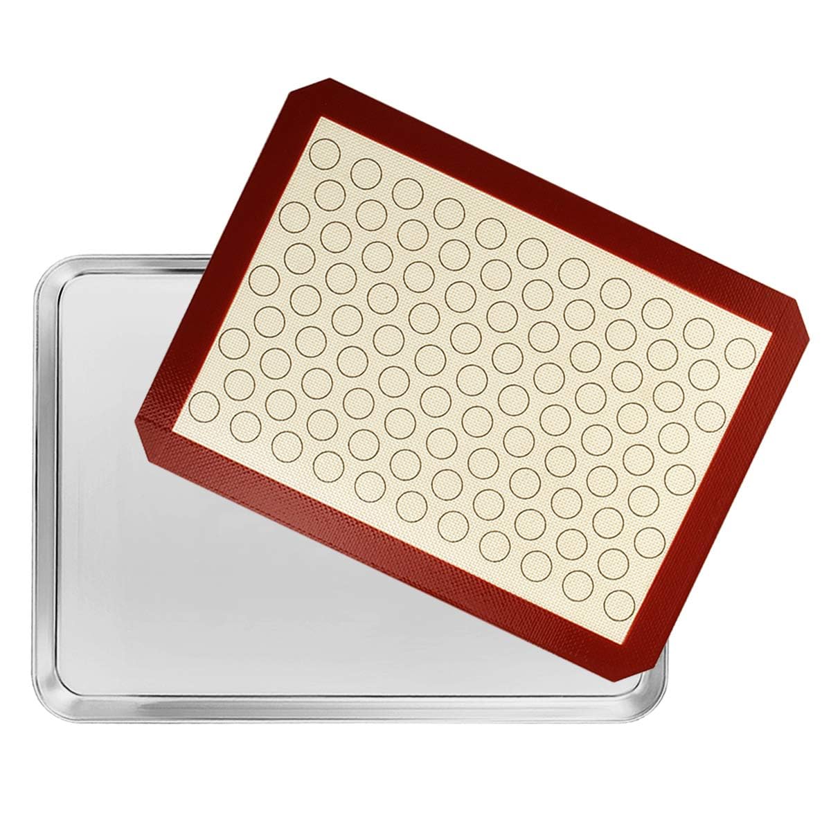 Yododo Backblech mit Silikonmatte Set, 8er Set (4 Blatt + 4 Matten) Edelstahl Plätzchenblech Backformen mit Wiederverwendbarer Silikon-Backmatte, ungiftig & strapazierfähig & leicht zu reinigen