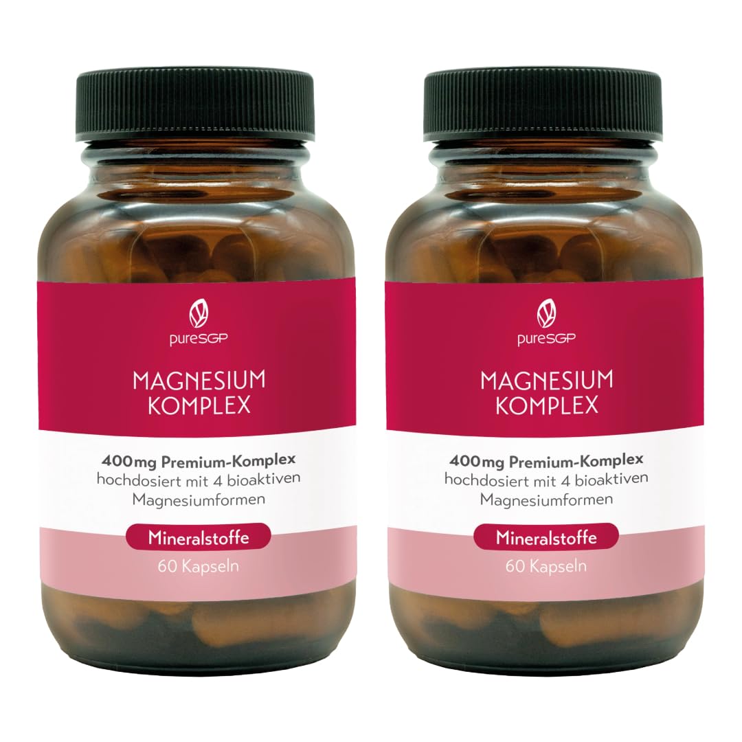 pureSGP Magnesium Komplex - 400 mg reines Premium Magnesium aus 4 hochwertigen Magnesiumformen. Hohe Bioverfügbarkeit. Labor geprüft, hochdosiert. Vegan (2er (120 Stück))