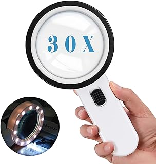 HOMPO Illuminated Magnifying Glass,Magnifying Glass with Light, 30X Handheld Large Magnifying Glass 12 LED Magnifier for Seniors Reading, Hobby, Crafts, Computer Repair and Jewelry Loupe