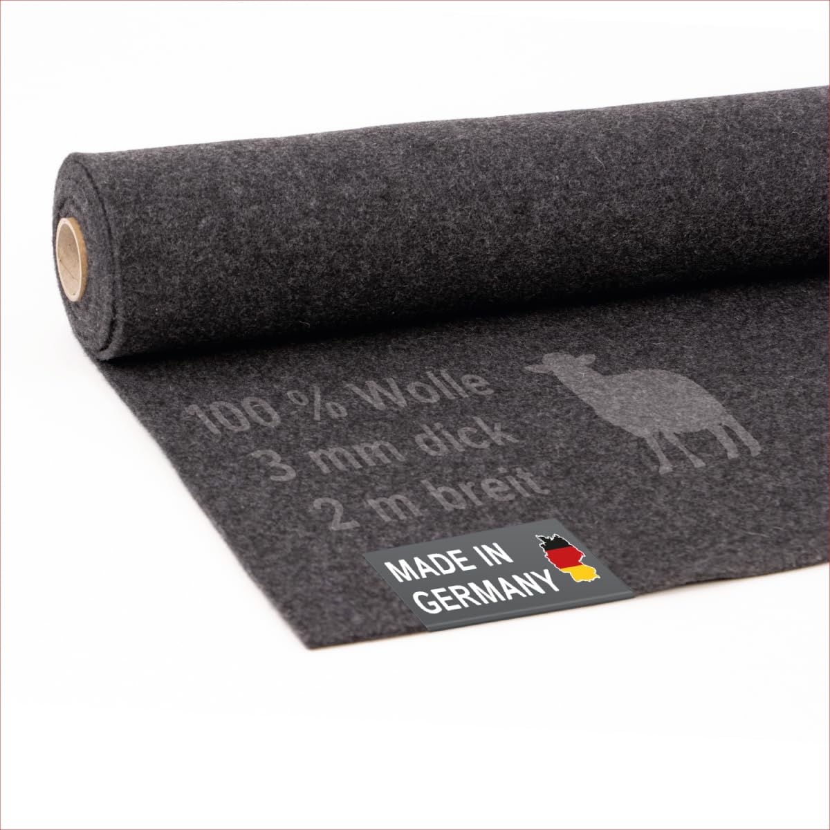 Fieltro de lana para campistas: fieltro punzonado 100% natural, 3 mm de grosor, elástico y transpirable, fabricado en Alemania (antracita, 1 50 cm x 200 cm (0,5 m x 2 m))