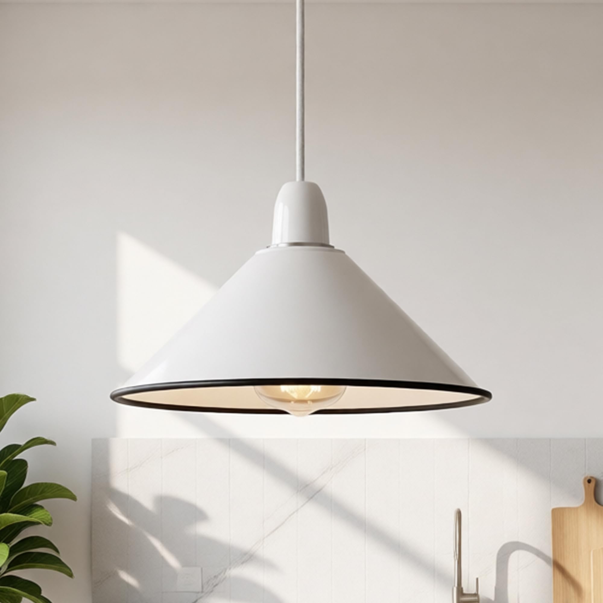 Ledsone Pack 1 Metal Cone Pendant Lamp Shade 22Cm, White E27 Ceiling Light Shade, Modern Industrial Small Hanging Lampshade For Kitchen Island, Hallway, Bedroom, Living Room Lighting (Pack 1)