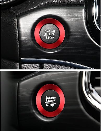 Miniatura 7 de LECART Anillo de cubierta de botón de arranque para Jeep Cherokee/Grand Cherokee 2014-2024, accesorios de automóvil, decoración interior roja,