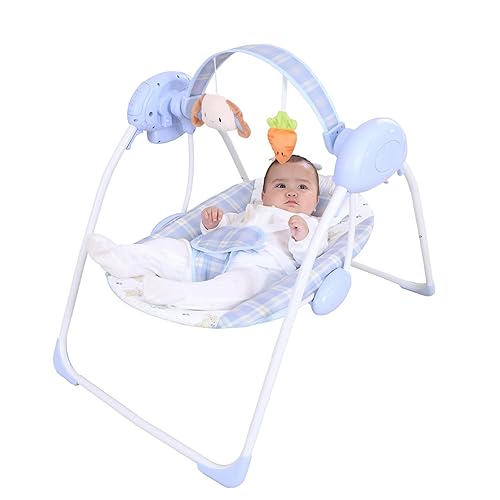 Miniatura 9 de Columpio de bebé para bebé, columpio para recién nacido con música, 5 niveles de velocidad, ajuste de tiempo, cojín suave, columpio plegable para
