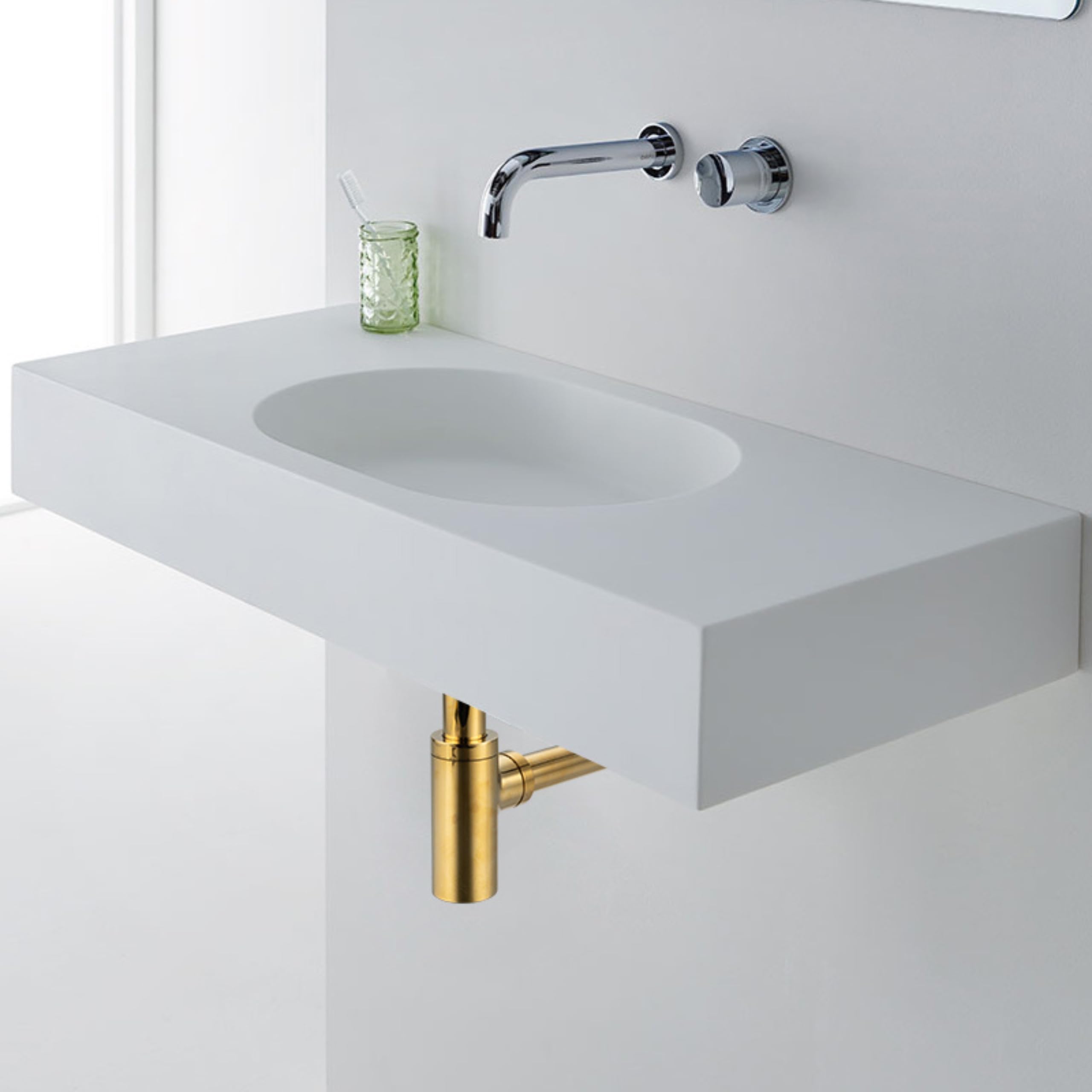 Flaschensiphon AquaUno G1 1/4 für Waschbecken, Rund Gold