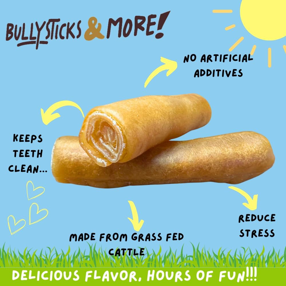 BULLYSTICKS & MORE 6 Inch Beef Collagen Rolls for Dogs (Extra Thick - 10 Count) - Bones for Dogs - Dog Parents Choice - No Hide Beef Cheek Rolls