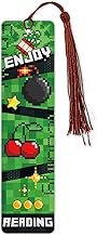 Pixel Theme Bookmark, 12x3cm/4.72x1.18in Double Sided Mosaic Green Book Mark Birthday Party Favor Enjoy Reading Book Accessories Stationery School Supplies for Boys Kids Children Adults Reading Lovers