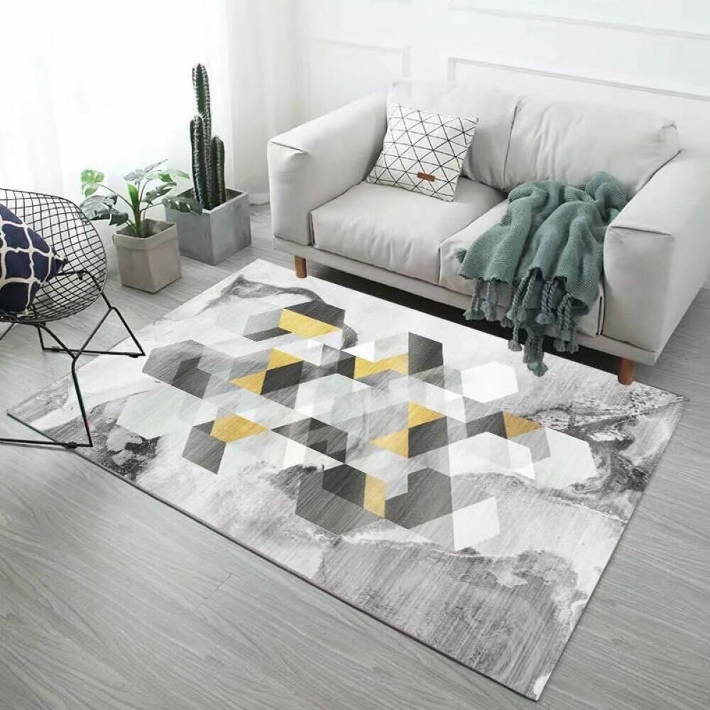 Tapis de salon 200x300cm géométrique jaune pour cuisine et couloir
