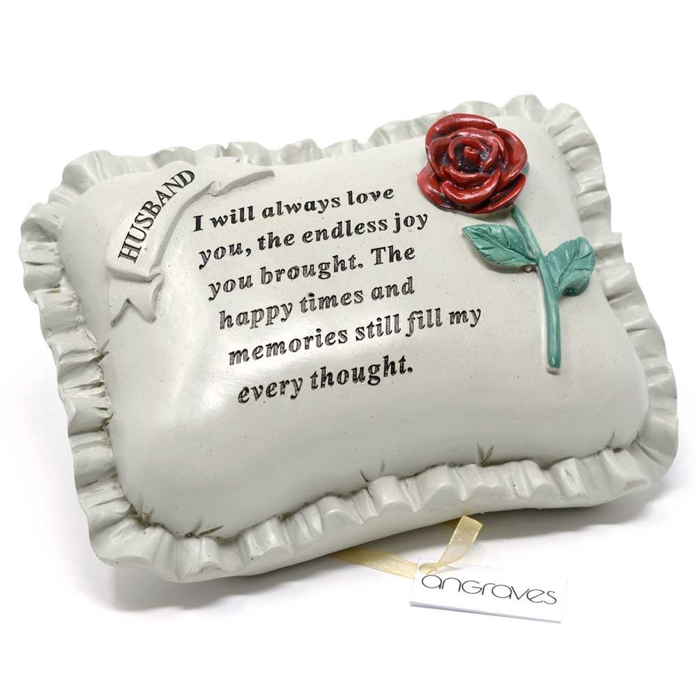Angraves White Special Husband With Rose Pillow Graveside Ornament Memorial Plaque