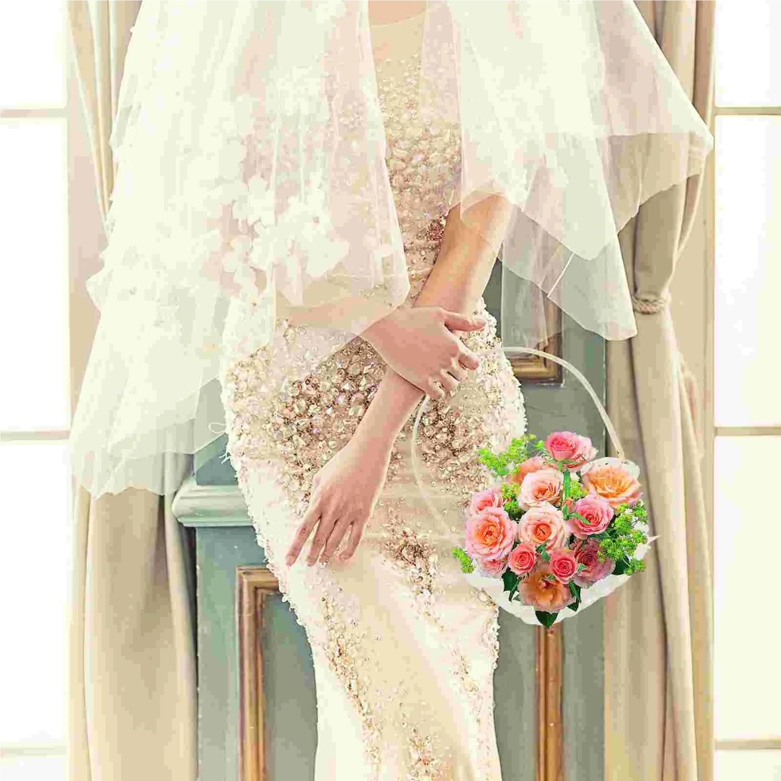 Cestini Per Le Ragazze In Fiore Del Matrimonio Cesto di fiori for matrimonio Confezione intrecciati Composizione in rattan fatto a mano Fornitura for feste Sposa nuziale