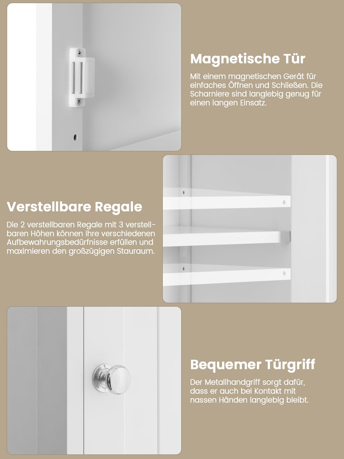 TEENFON Badezimmerschrank Schmal mit voller 40 cm Breite，Badschrank mit 2 Türen und 1 Schublade, Hochschrank mit Verstellbaren Regalen für Badezimmer, Wohnzimmer, Flur, Küche, 40x30x170 cm, Weiß