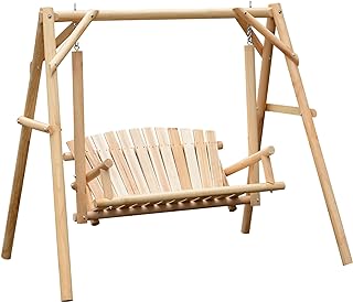 Outsunny 2-Seat Porch Swing with Stand, Wooden Patio Swing Chair Bench, ...