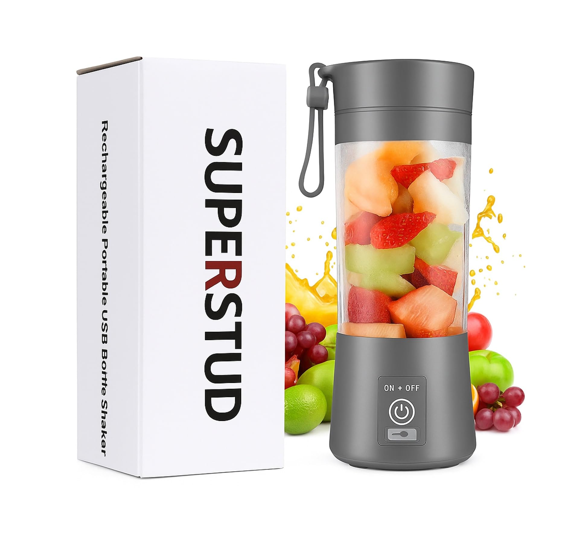SUPERSTUD Portable Blender Electric Juicers Fruit Mixers USB Rechargeable Smoothie Mini Personal Juicer For Home - 6 Blades Mini Smoothies & Juices; Office, & Kitchen (Royal Gray)-image-19