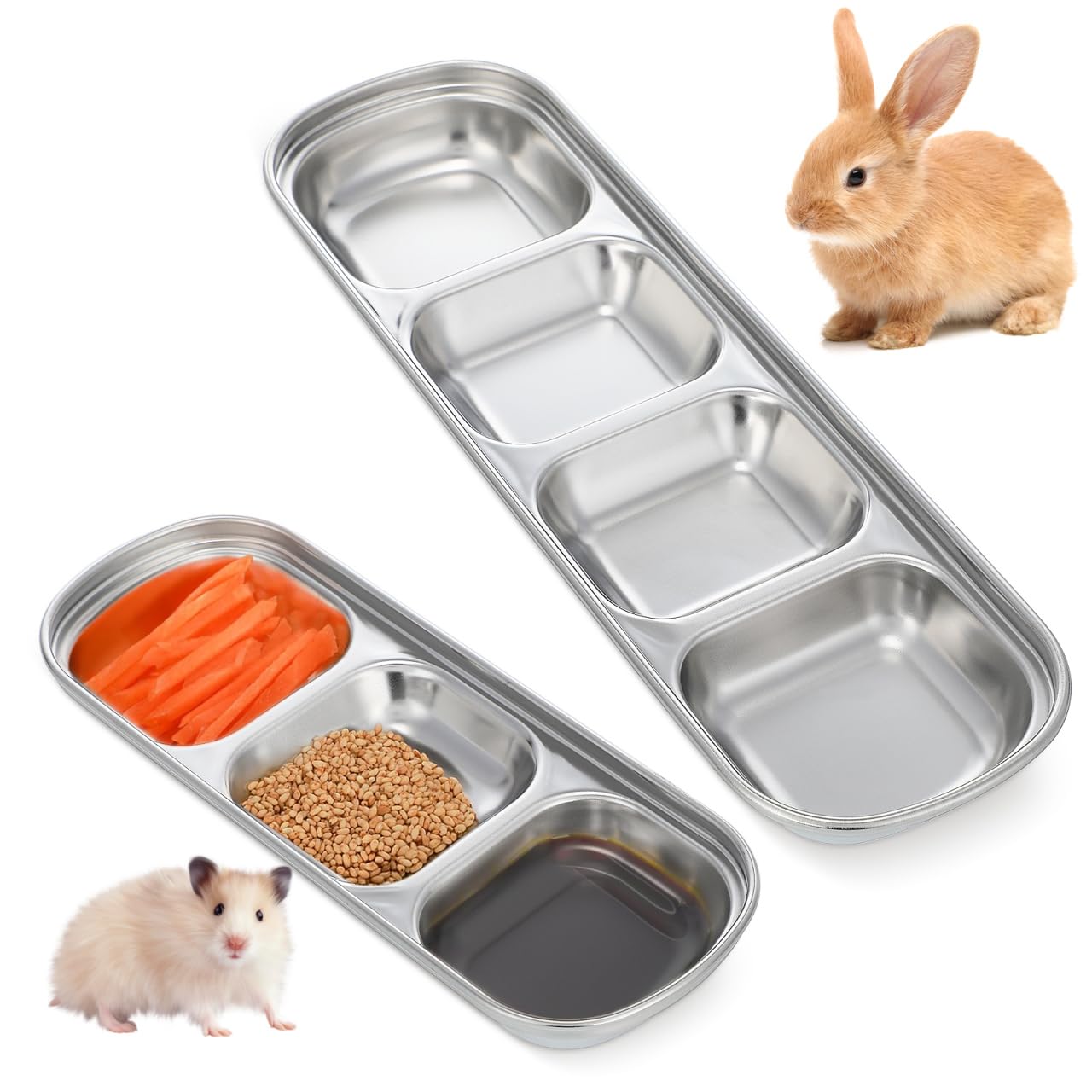 Futternapf für Haustiere mit mehreren Gittern, 2 Stück, Edelstahl, Katzennapf, geteilt, für Kätzchen, kleine Hunde, Haustiere, Futter und Wasser