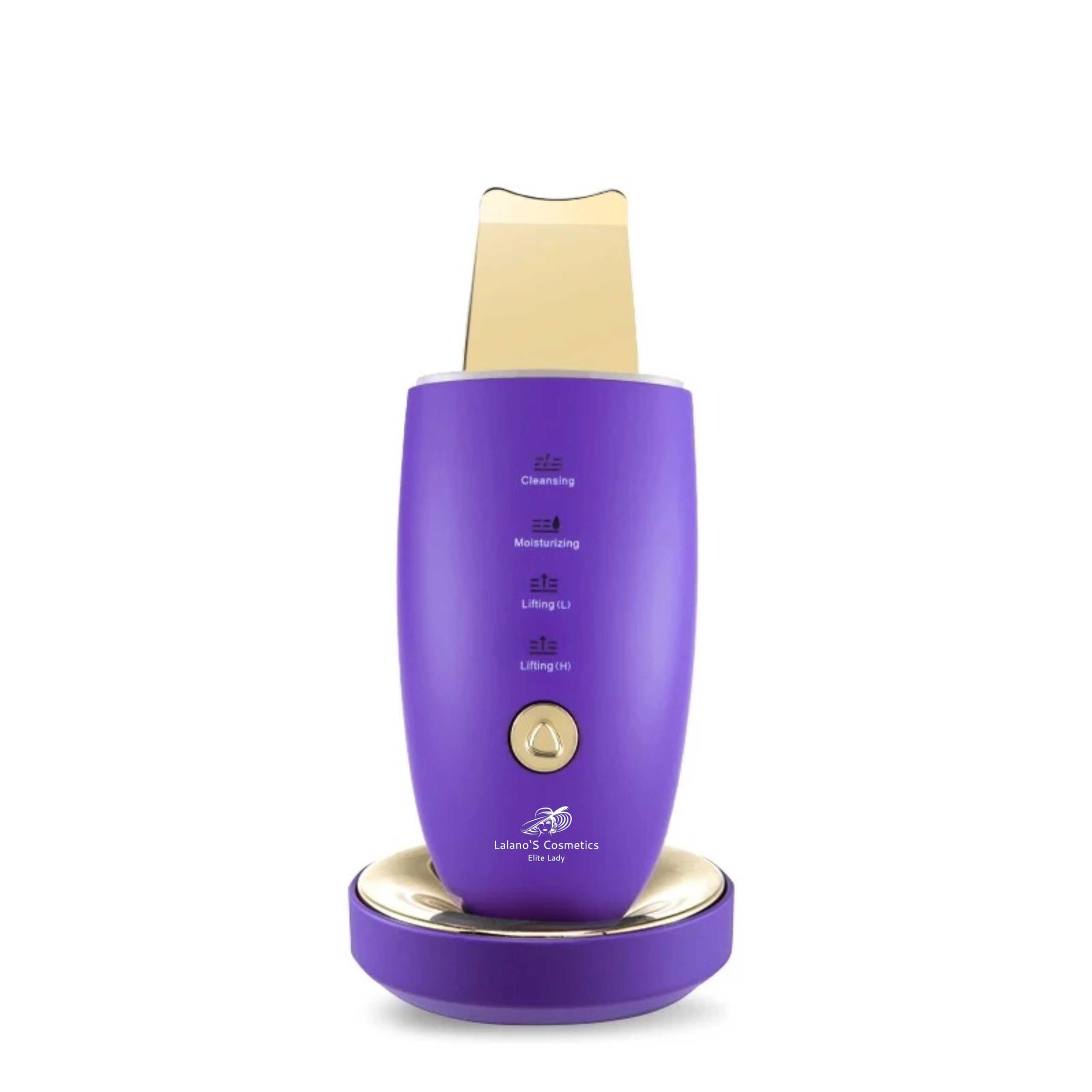 Lalano´S Cosmetics Golden Skin Scrubber - Pulitore per viso ad ultrasuoni, spatola dorata 24 K, EMS Lifting, tecnologia ionica, terapia a LED, rimozione punti neri e pulitore per pori, senza fili
