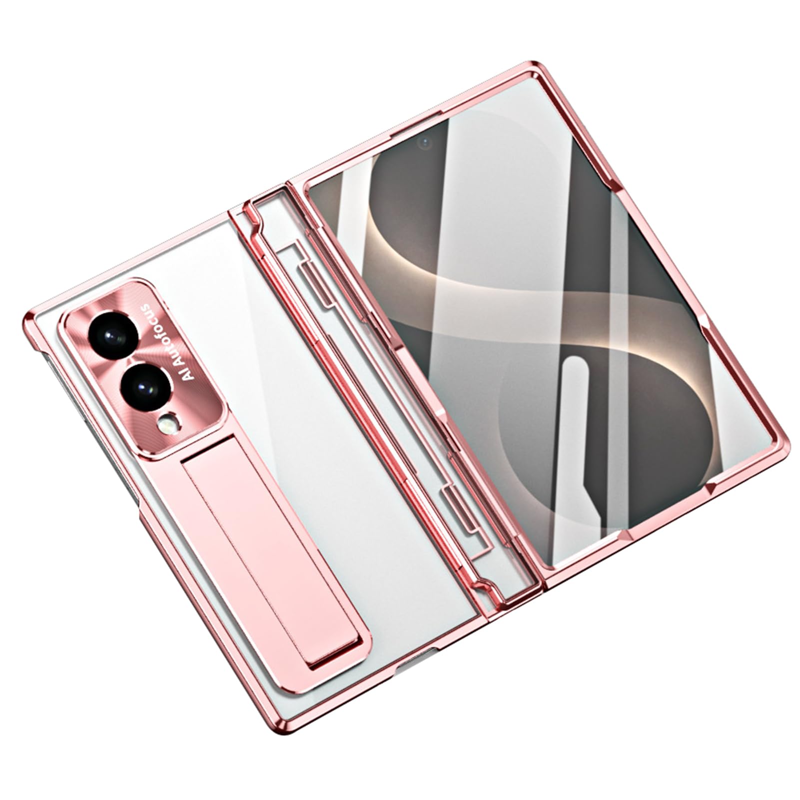 Custodia Trasparente Per Samsung Galaxy Z Fold 8, Stand Cerniera Cover PC | Cover PC anti-ingiallimento con stand regolabile e cerniera. Totale, antigraffio, pellicola schermo(Pink)