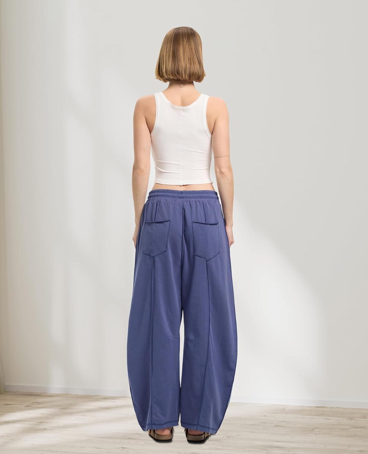 Womens Barrel Sweatpants High Waisted Baggy Wide Leg Lounge Pants, Casual Horseshoe Trousers with Pockets