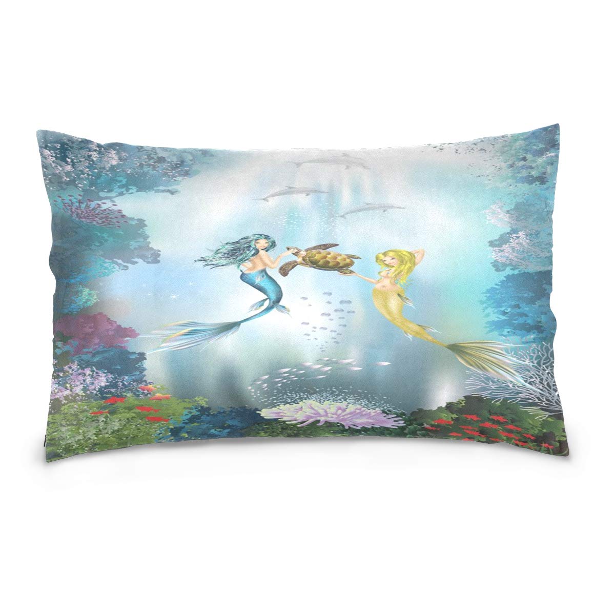 Photo 1 of ALAZA Sea Animal Turtle Cotton Standard Size Pillowcase 26 X 20 Inches Twin Sides, Ocean Mermaid Pillow Case Sham Cover Protector Decorative for Couch Ded 20"W x 26"L Multicolor 18
