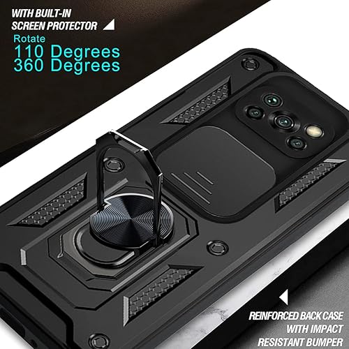 Miniatura 7 de Funda para Xiaomi Poco X3 proX3 NFC con protector de cámara, 3X protector de pantalla Funda de soporte de anillo de 360 para Xiaomi Poco X3 proX3