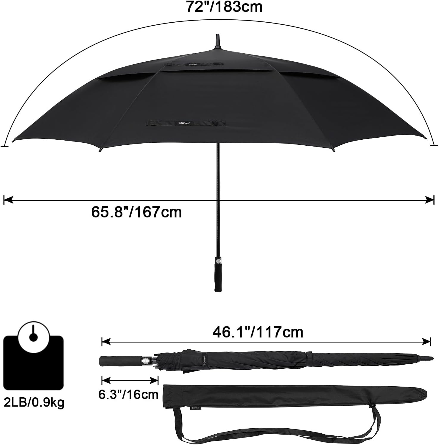 g4free 47/54/62/68/72 inch automatic open golf umbrella oversize extra large double canopy vented windproof waterproof stick umbrellas black 72 inch