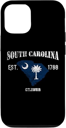 Funda para iPhone 13 Vintage South Carolina con bandera y mapa del estado de EE. UU., Columbia Tee Case